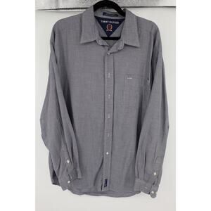 Tommy Hilfiger Navy Hounds tooth Button Down Vintage Shirt Size XL Men's